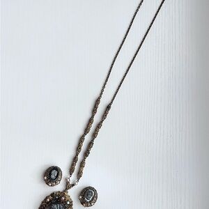 Vintage West Germany Hematite Cameo Necklace Set